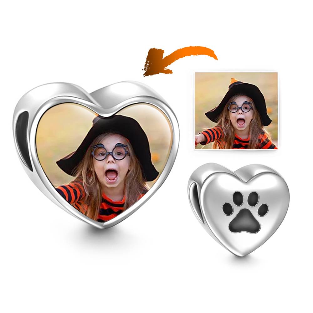 Pootafdruk Gepersonaliseerde Hart Foto Bedel – Zilveren Hanger voor Armbanden & Kettingen