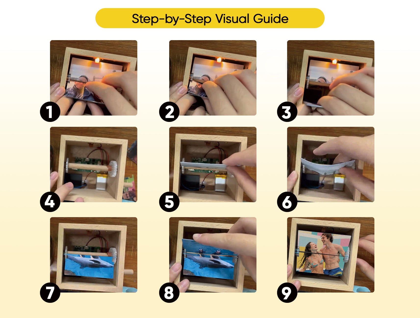 Muziek foto en tekst flipboek met licht handmatig te draaien animatiebox cadeau