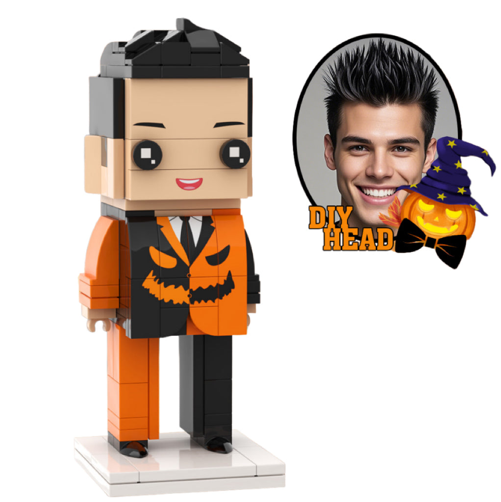 Halloween pompoen jongen brickfiguur gepersonaliseerd.