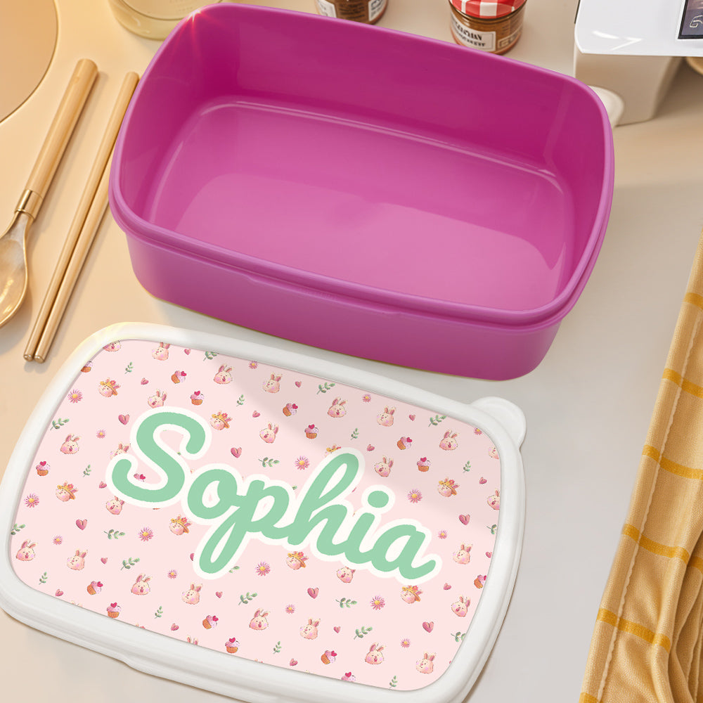 Broodtrommel met Naam & Konijn – Gepersonaliseerd Cadeau voor Kinderen