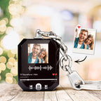 Kristallen Sleutelhanger met Foto en Scanbare Muziekcode – Gepersonaliseerd Cadeau