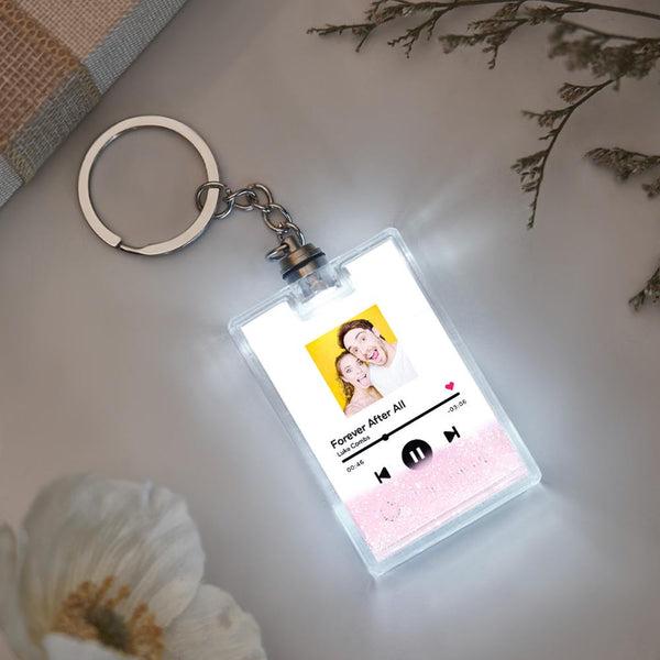 Gepersonaliseerde Sleutelhanger met Foto & Scanbare Muziekcode – Verlichte Quicksand Sleutelhanger, Uniek Cadeau