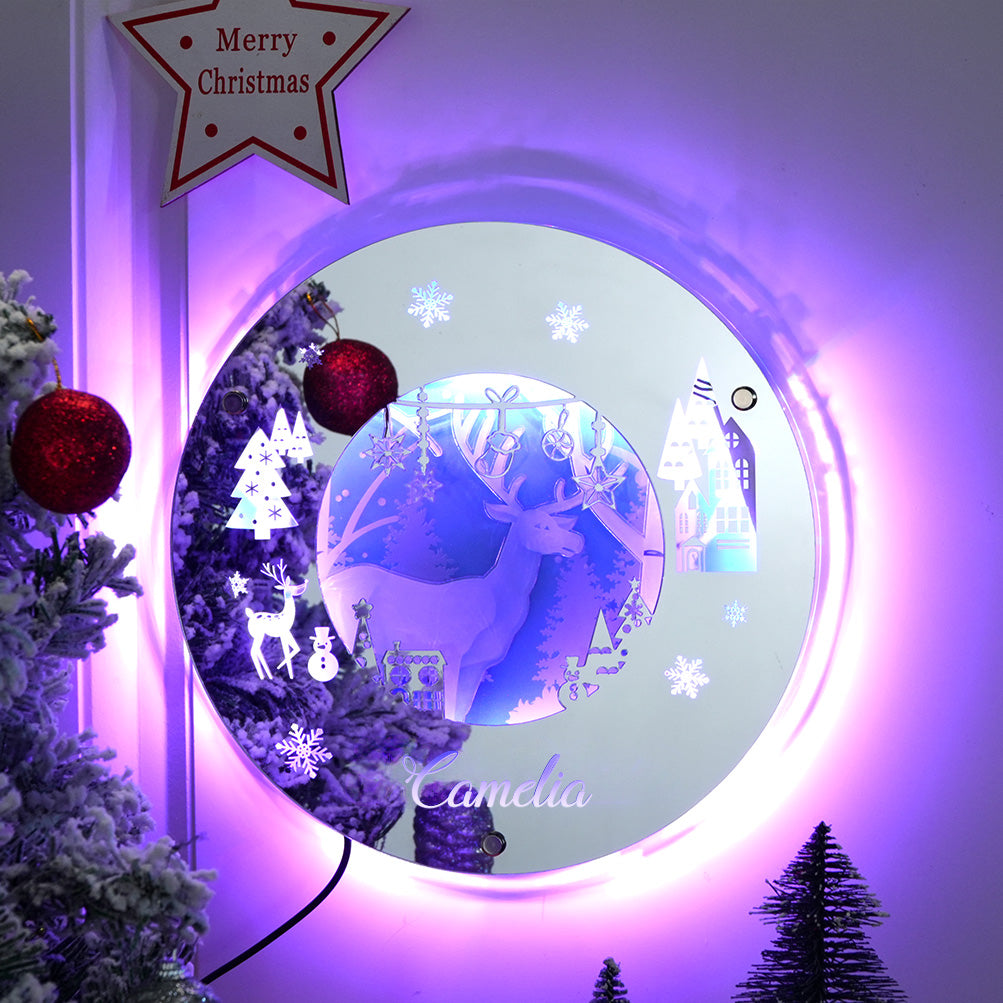 Gepersonaliseerde Naam Spiegel met Verlichting – Kerst Spiegel Licht & Sfeervolle Kamerdecoratie, Perfect Kerstcadeau