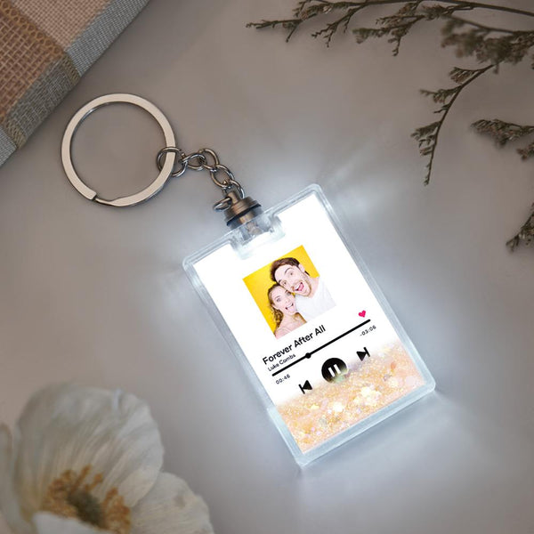 Gepersonaliseerde Sleutelhanger met Foto & Scanbare Muziekcode – Verlichte Quicksand Sleutelhanger, Uniek Cadeau