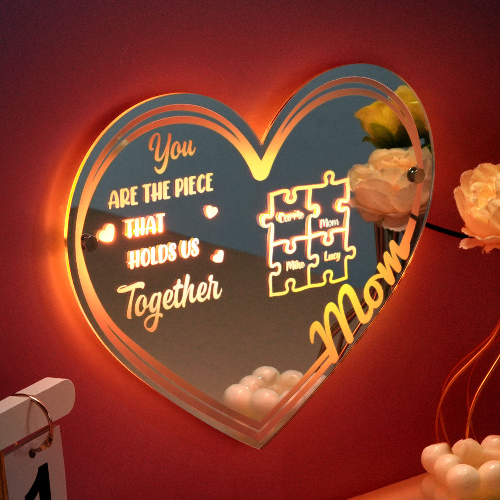 Gepersonaliseerde Moeder Spiegel Lamp – Jij Bent Het Stukje Dat Ons Samenhoudt | Moederdag Cadeau