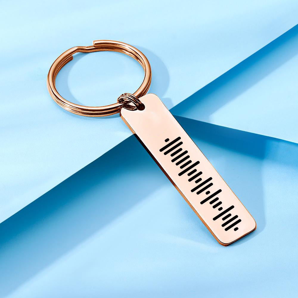 Dubbelzijdig Gegraveerde RVS Sleutelhanger met Scanbare Muziekcode – Uniek Cadeau voor Muziekliefhebbers