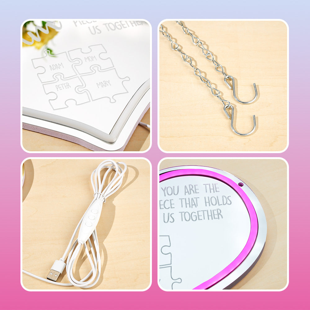 Persoonlijk Neon Spiegel Licht Puzzelstuk - Moederdag Cadeau