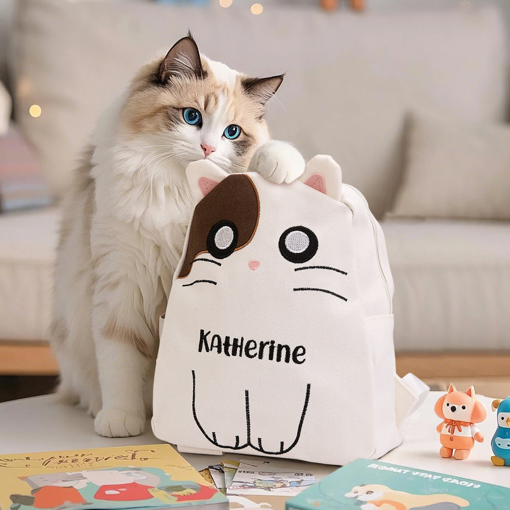 Katten Rugzak met Naam – Gepersonaliseerd Schoolcadeau voor Kinderen