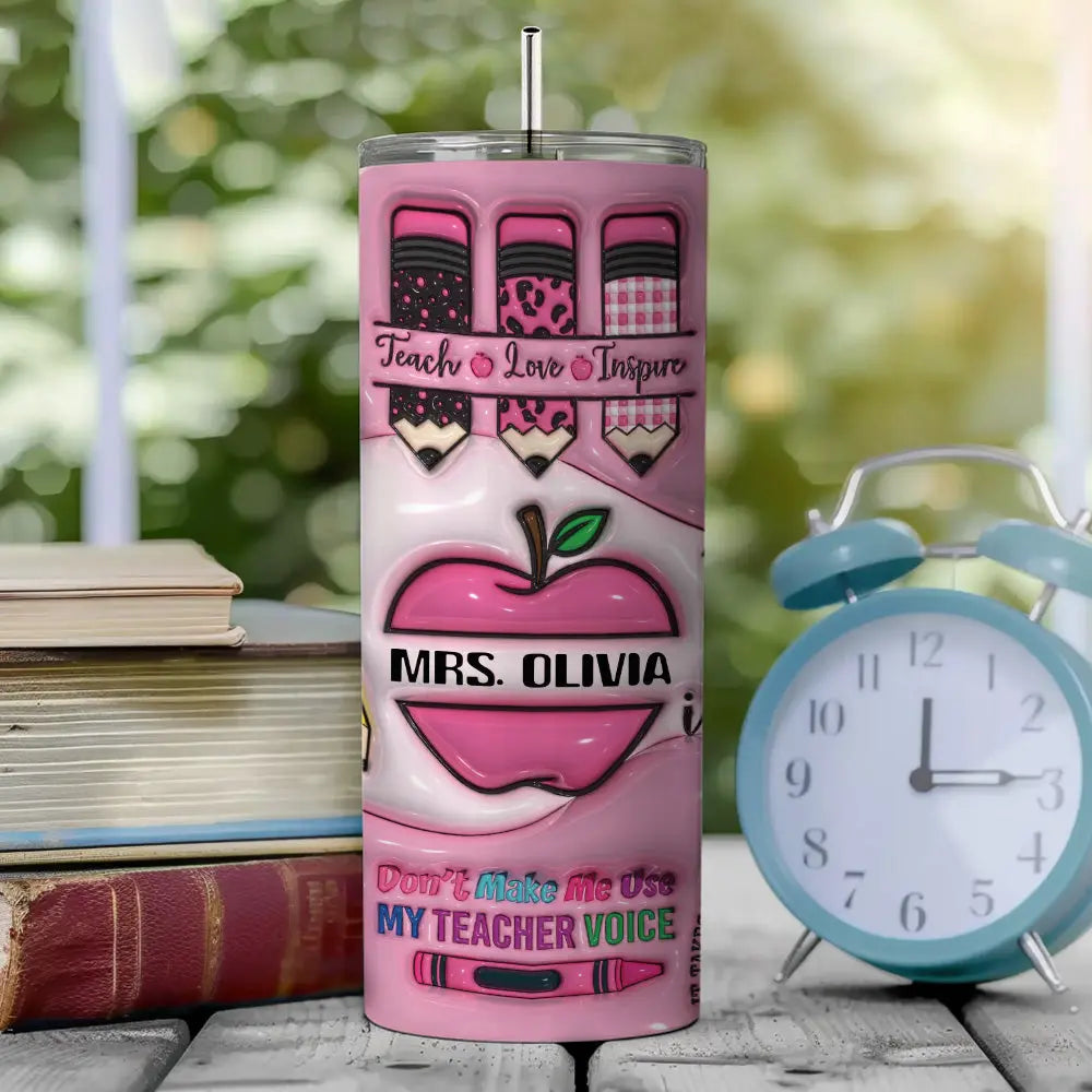 Gepersonaliseerde 600ml Apple Pencil Beker met Rietje – Schoolcadeau voor Leraren