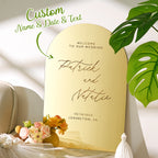 Gepersonaliseerd Gouden Spiegel Welkomstbord – Boogvormig Huwelijksbord, Uniek Cadeau voor Bruiloft