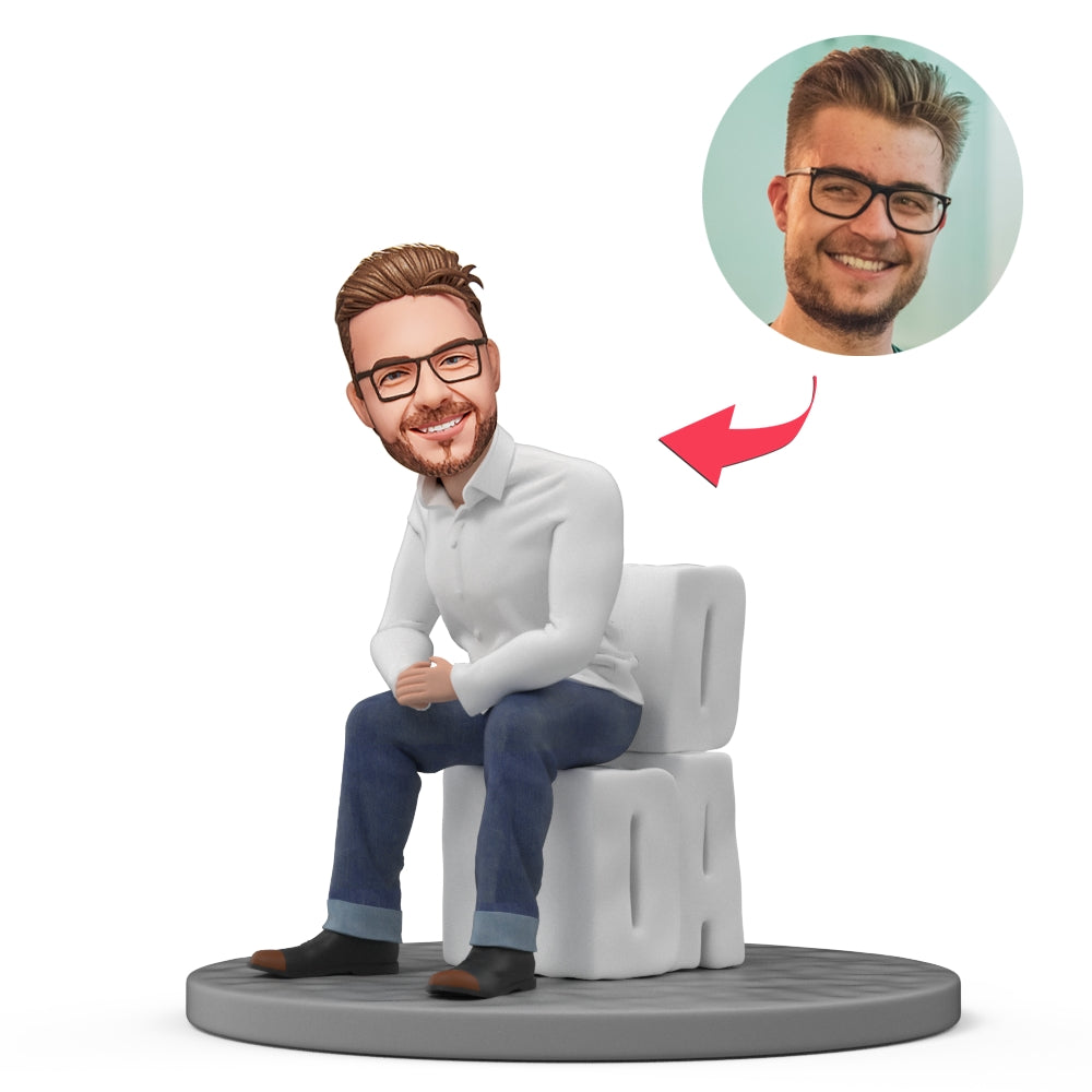 Bobblehead zittende papa met tekst – gepersonaliseerd Vaderdagcadeau