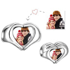 Gepersonaliseerde Finger Heart Foto Bedel – S925 Zilver, Uniek Liefdescadeau