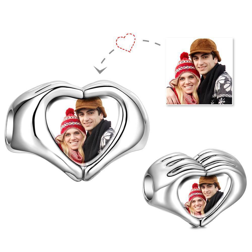 Gepersonaliseerde Finger Heart Foto Bedel – S925 Zilver, Uniek Liefdescadeau