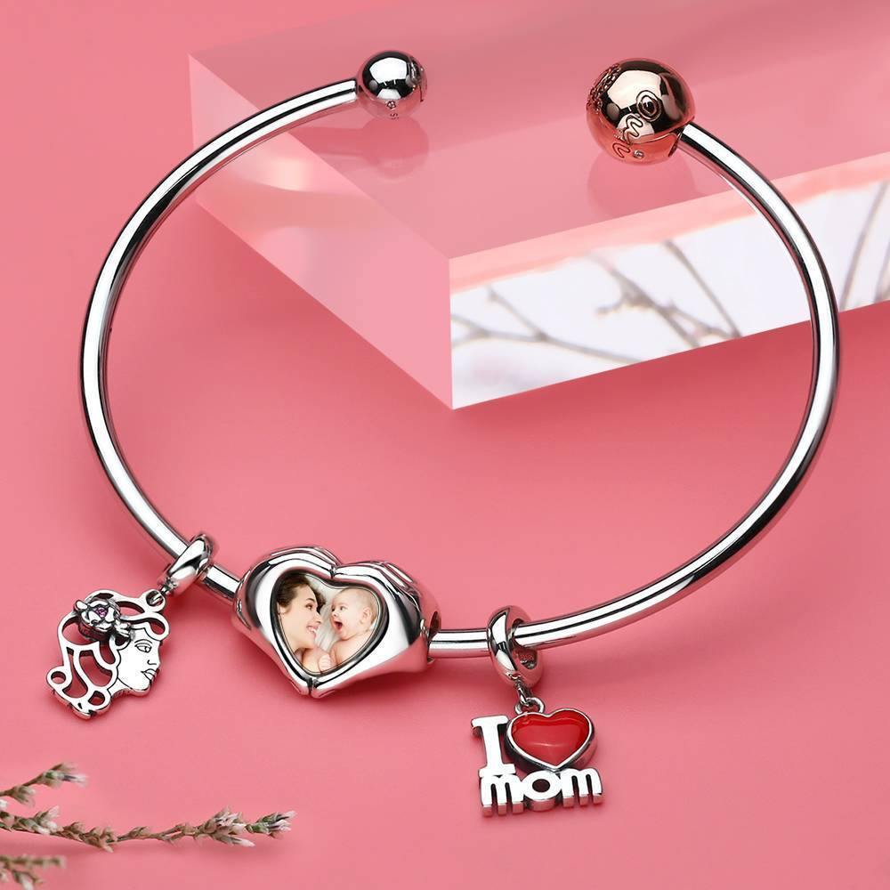 Gepersonaliseerde Finger Heart Foto Bedel – S925 Zilver, Uniek Liefdescadeau