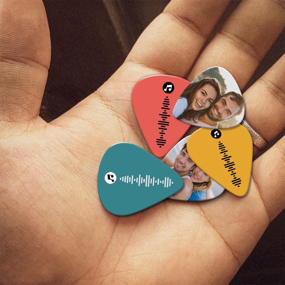 Gepersonaliseerde Gitaarplectrums met Code – Dubbelzijdig Gegraveerd & Bedrukt met Foto (12 stuks) Perfecte Kerstcadeaus