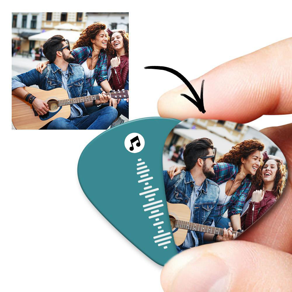 Gepersonaliseerde Gitaarplectrums met Code – Dubbelzijdig Gegraveerd & Bedrukt met Foto (12 stuks) Perfecte Kerstcadeaus