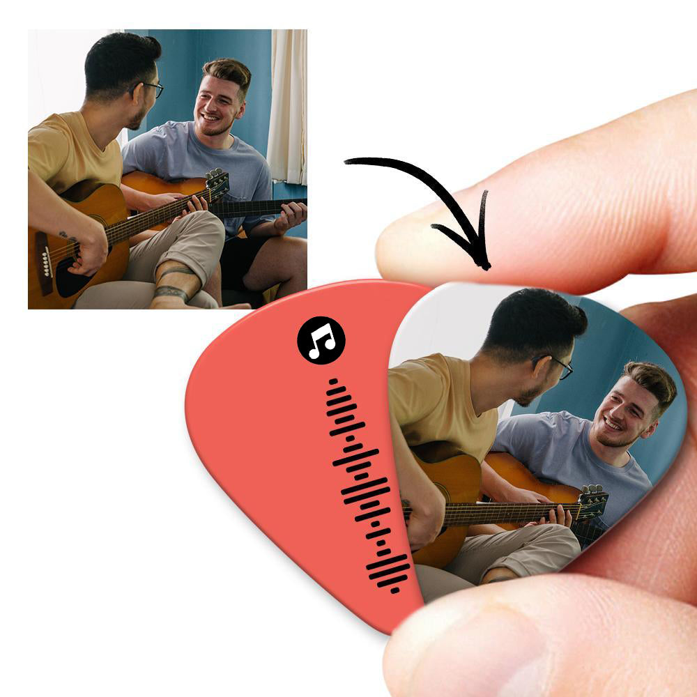 Gepersonaliseerde Gitaarplectrums met Code – Dubbelzijdig Gegraveerd & Bedrukt met Foto (12 stuks) Perfecte Kerstcadeaus