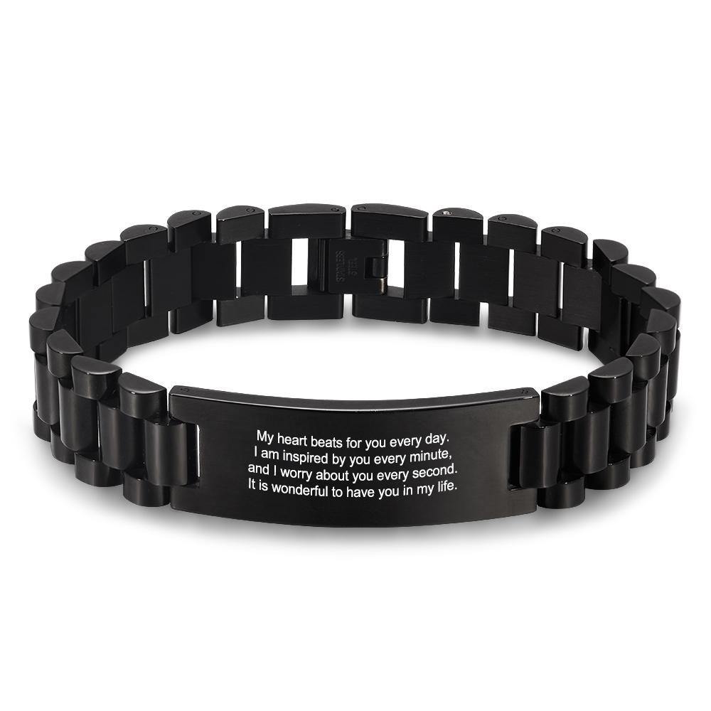 Heren Armband Zwart RVS – Gepersonaliseerd met Gravure