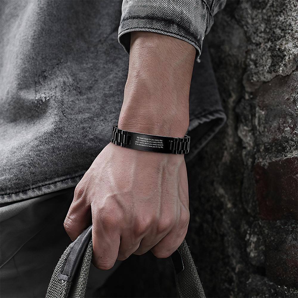 Heren Armband Zwart RVS – Gepersonaliseerd met Gravure