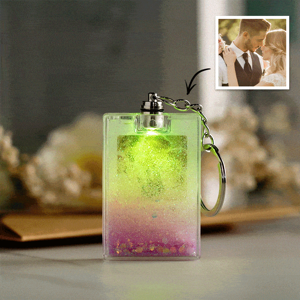 Gepersonaliseerde Sleutelhanger met Foto & Scanbare Muziekcode – Verlichte Quicksand Sleutelhanger, Uniek Cadeau