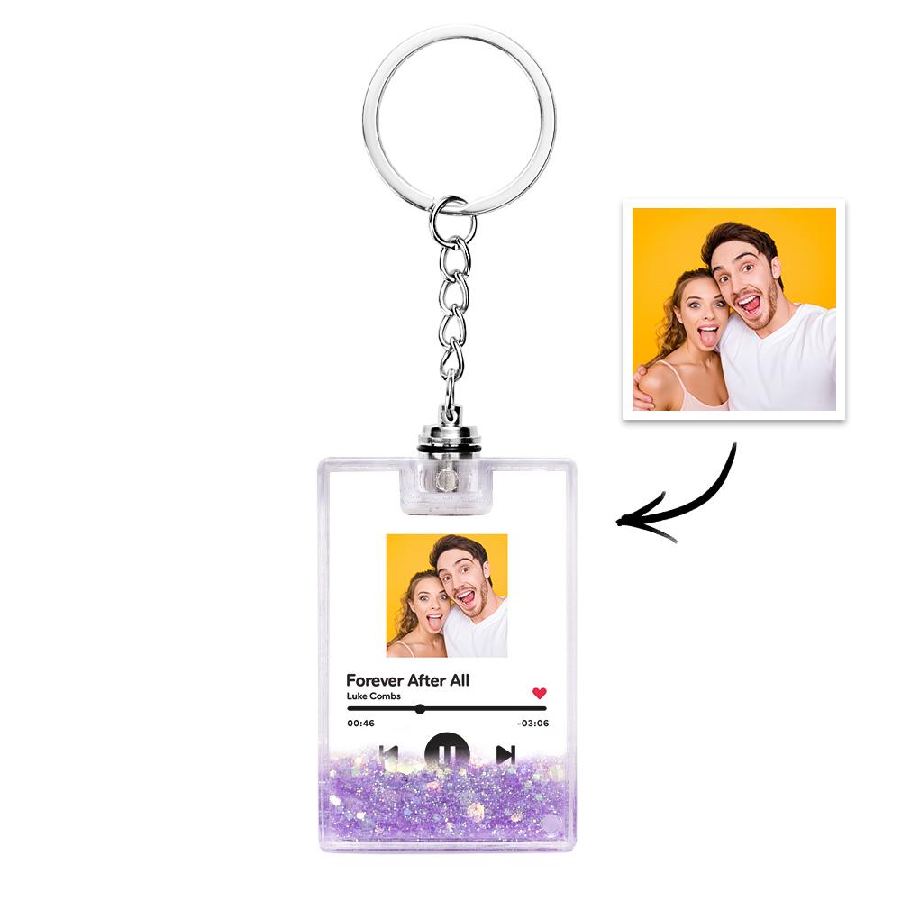 Gepersonaliseerde Sleutelhanger met Foto & Scanbare Muziekcode – Verlichte Quicksand Sleutelhanger, Uniek Cadeau