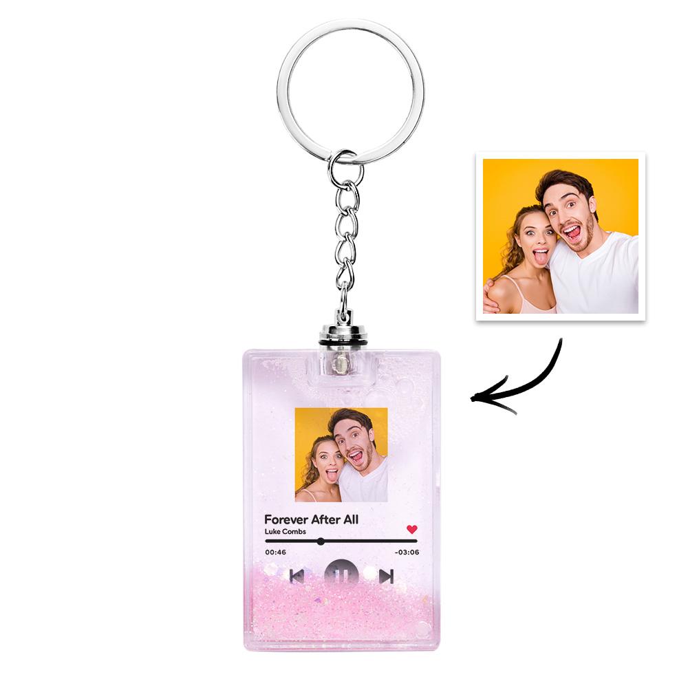 Gepersonaliseerde Sleutelhanger met Foto & Scanbare Muziekcode – Verlichte Quicksand Sleutelhanger, Uniek Cadeau