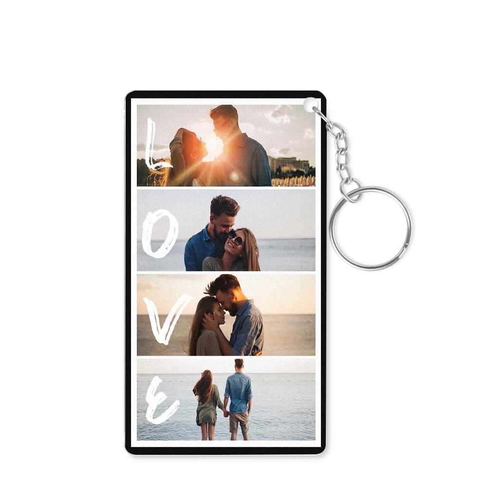 Gepersonaliseerde Sleutelhanger met 4 Foto’s & Tekst – Acryl Sleutelhanger voor Koppels op Valentijnsdag