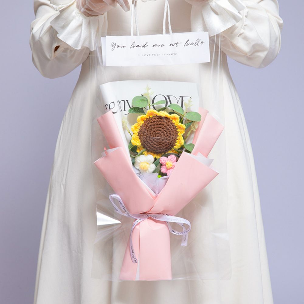 Handgemaakt Gehaakt Bloemenboeket – Gebreid Zonnebloemboeket, Perfect Cadeau of Bruiloftsdecoratie