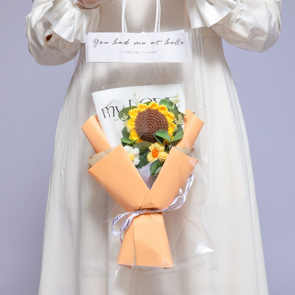 Handgemaakt Gehaakt Bloemenboeket – Gebreid Zonnebloemboeket, Perfect Cadeau of Bruiloftsdecoratie