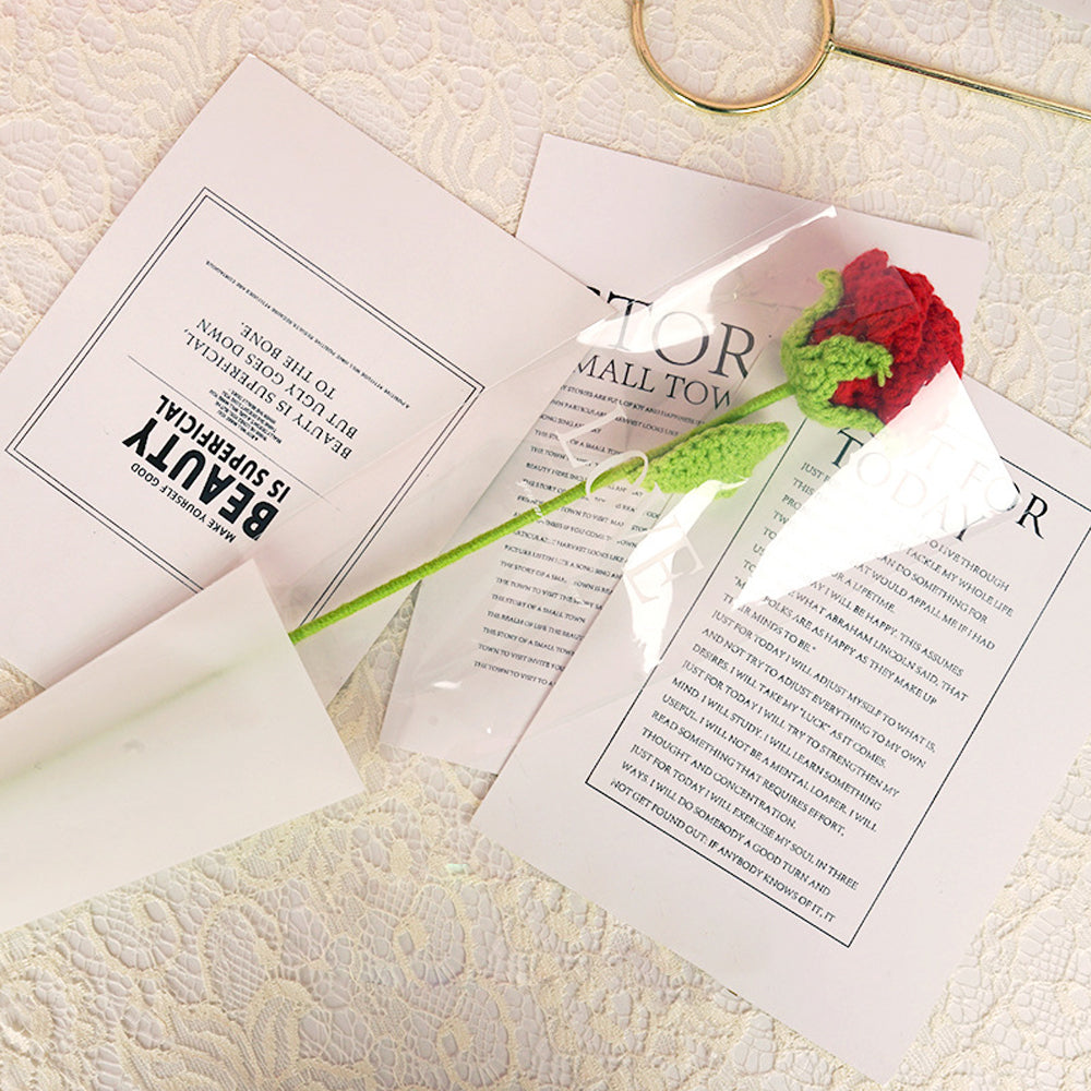 Handgemaakte Gebreide Rode Roos