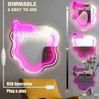 Love Yourself Spiegel met Verlichting – Golvende Neon LED Wandspiegel, Dimbaar Licht & Perfect Cadeau voor Haar