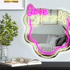 Love Yourself Spiegel met Verlichting – Golvende Neon LED Wandspiegel, Dimbaar Licht & Perfect Cadeau voor Haar