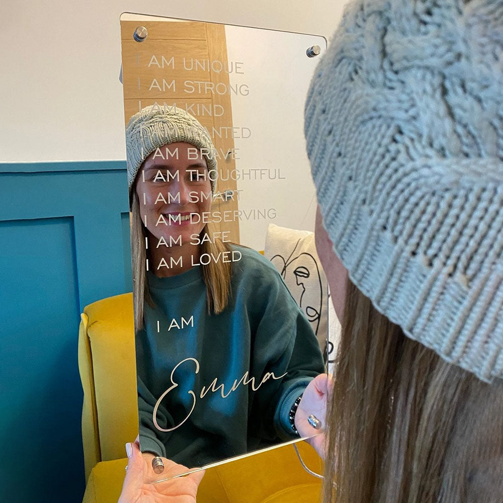 Affirmatie Spiegel – “I Am” Spiegel met Kleurrijke LED-verlichting, Sfeerlamp voor de Slaapkamer