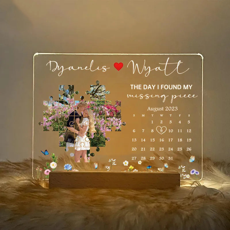 De dag dat ik mijn ontbrekende stukje vond lichtframe gepersonaliseerd Valentijnscadeau