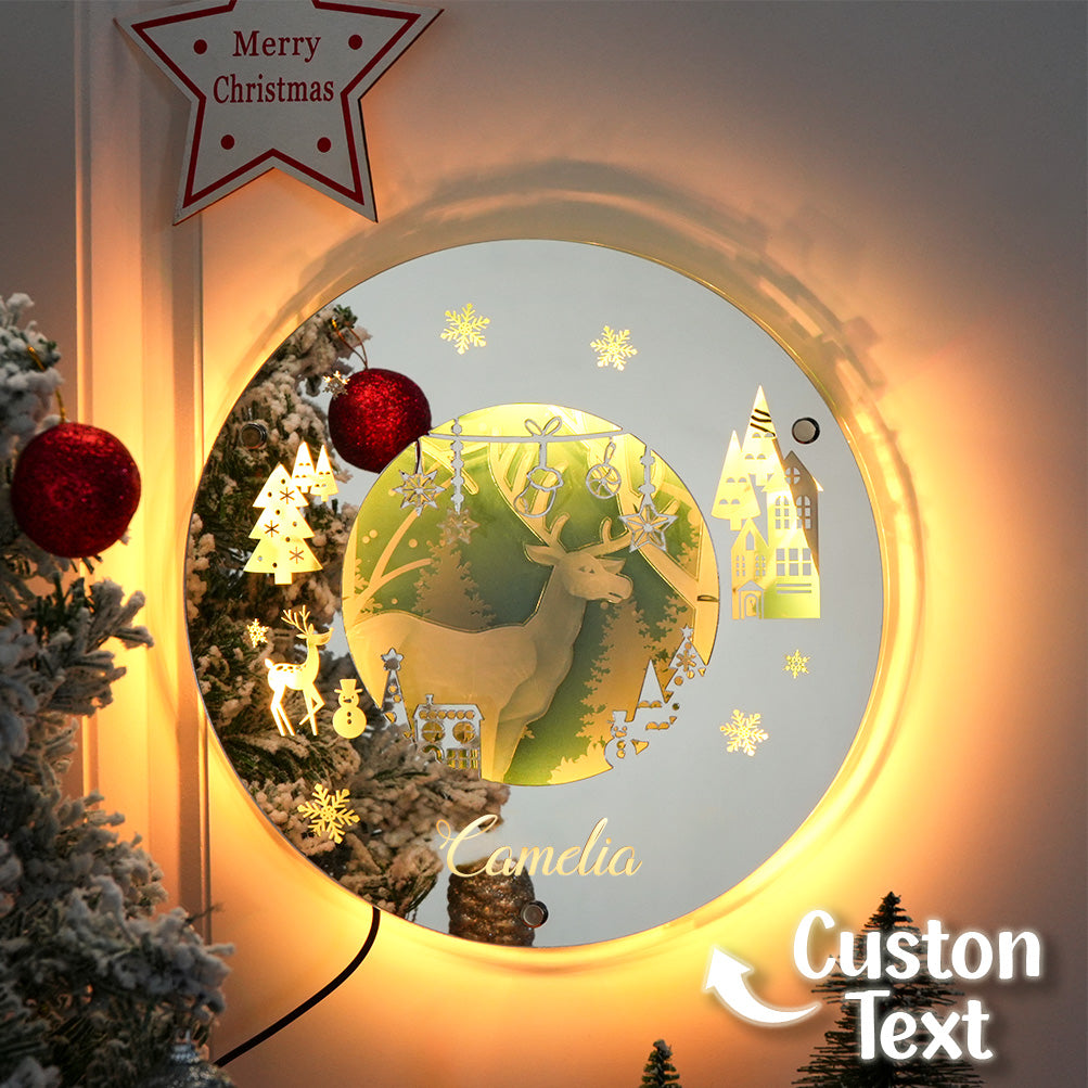 Gepersonaliseerde Naam Spiegel met Verlichting – Kerst Spiegel Licht & Sfeervolle Kamerdecoratie, Perfect Kerstcadeau