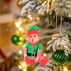 Gepersonaliseerd Baby Elf Kerstornament – Eerste Kerst Foto Cadeau voor Kinderen