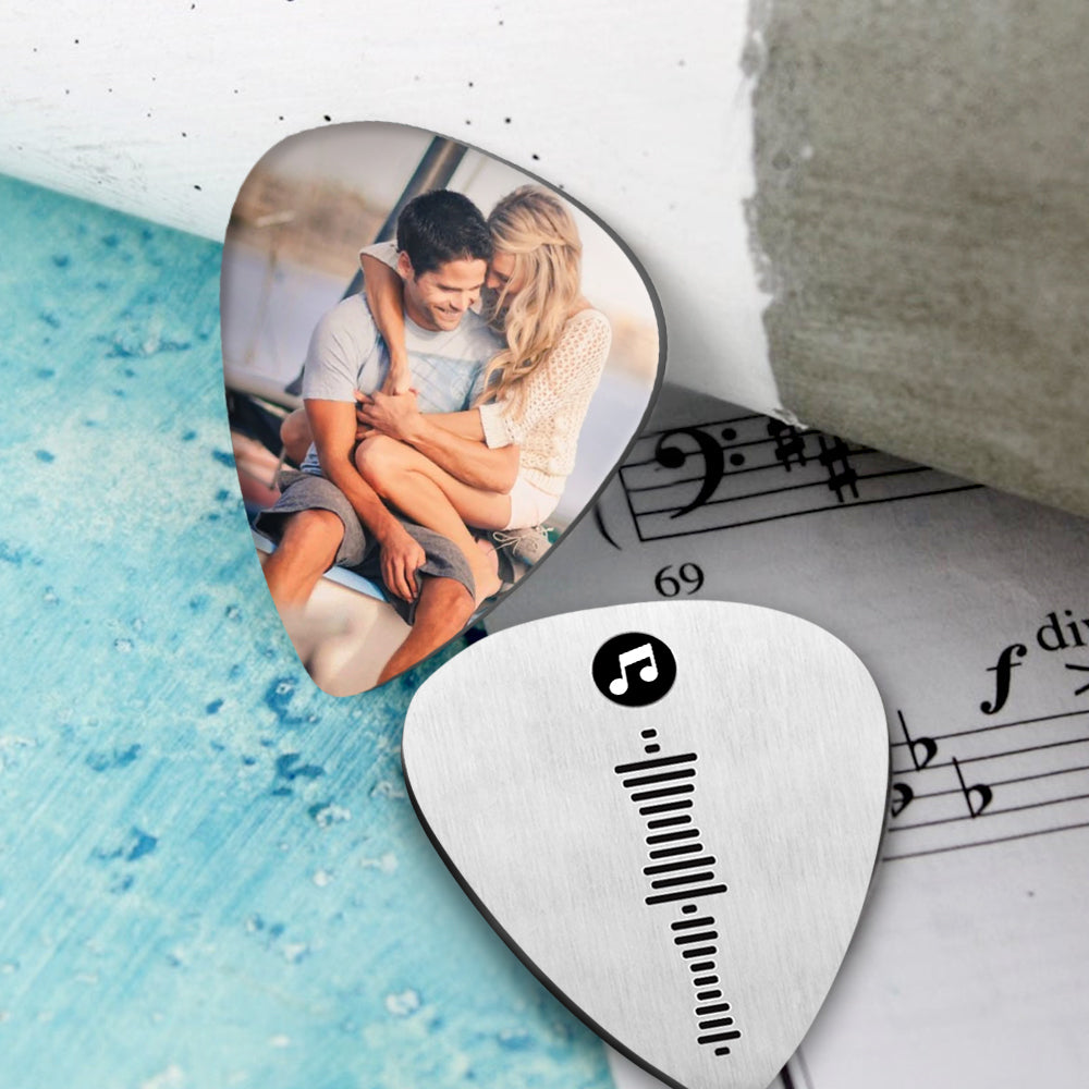 Gepersonaliseerde Gitaarplectrum met Muziekcode & Foto – Verkrijgbaar in 4 Kleuren