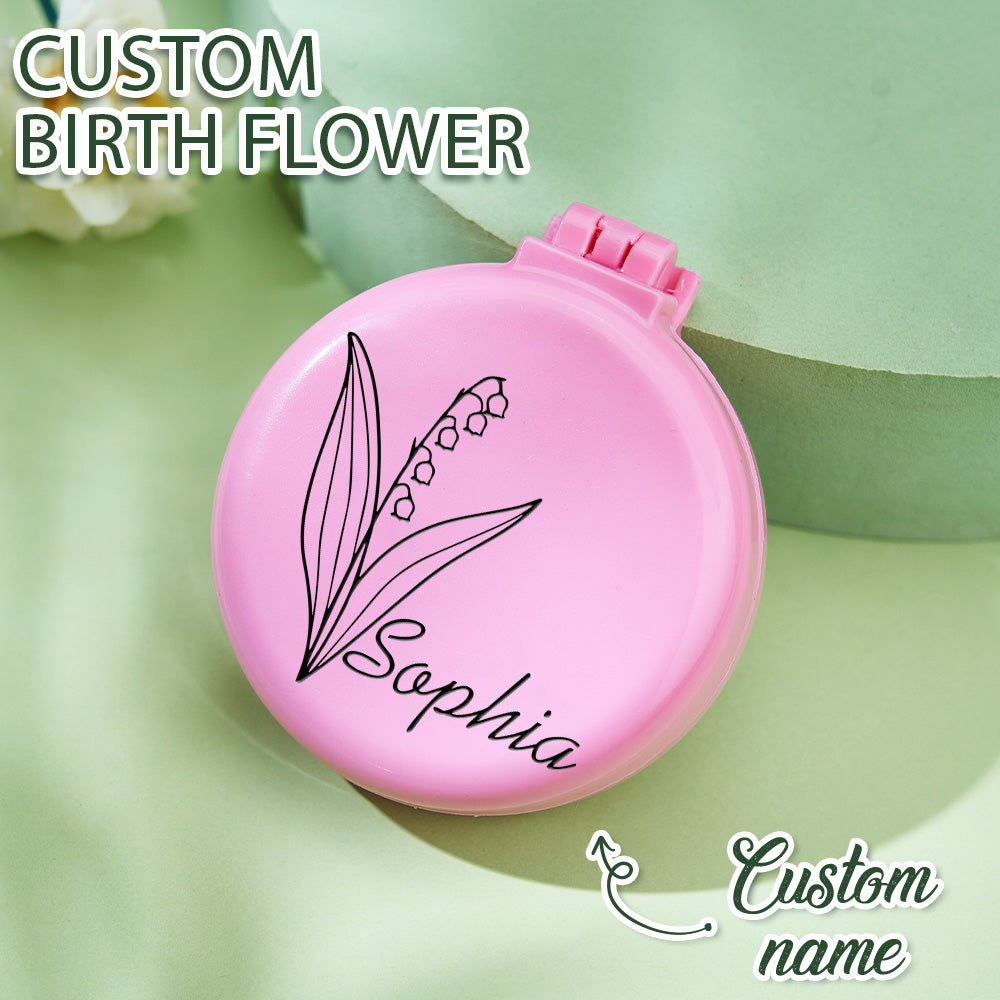 Gepersonaliseerde inklapbare spiegel met borstel – bloemen design, cadeau voor haar