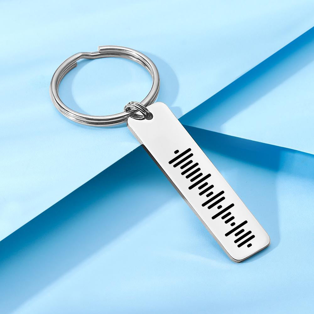 Dubbelzijdig Gegraveerde RVS Sleutelhanger met Scanbare Muziekcode – Uniek Cadeau voor Muziekliefhebbers