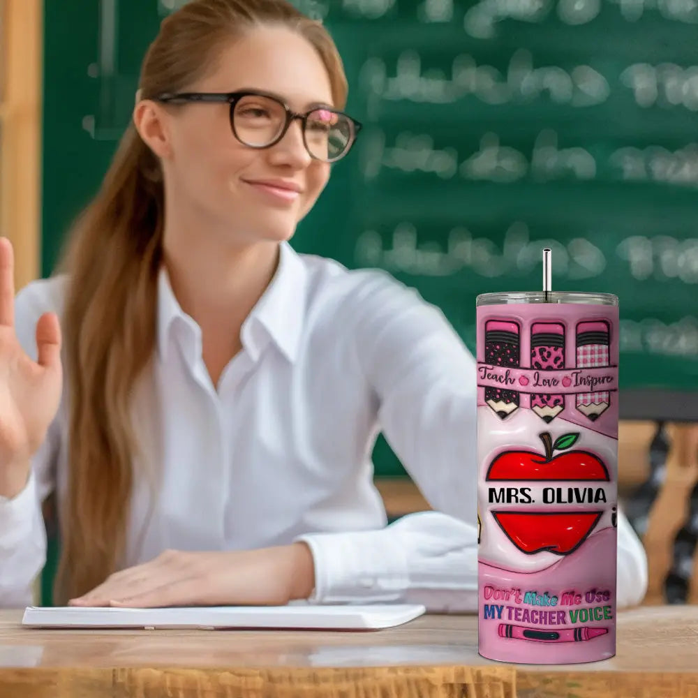 Gepersonaliseerde 600ml Apple Pencil Beker met Rietje – Schoolcadeau voor Leraren