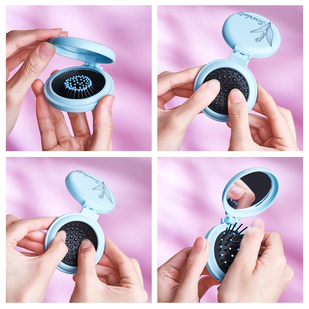 Gepersonaliseerde inklapbare spiegel met borstel – bloemen design, cadeau voor haar