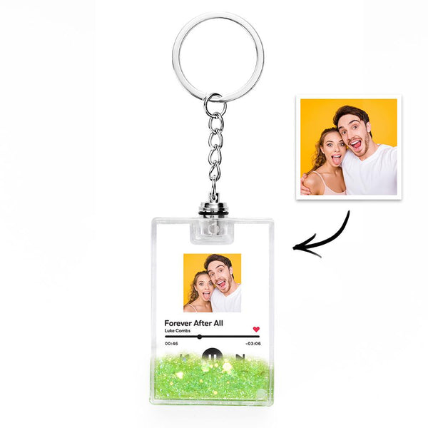 Gepersonaliseerde Sleutelhanger met Foto & Scanbare Muziekcode – Verlichte Quicksand Sleutelhanger, Uniek Cadeau