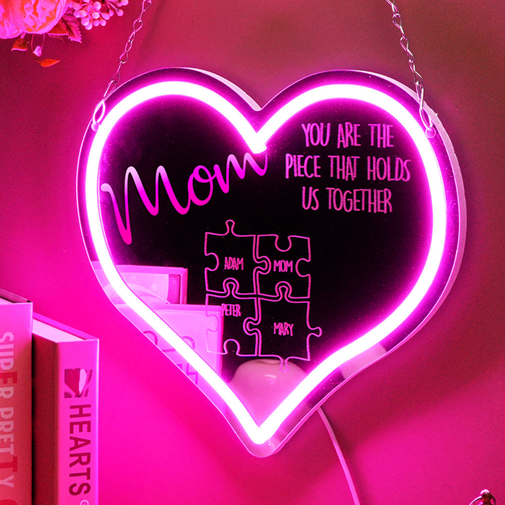 Persoonlijk Neon Spiegel Licht Puzzelstuk - Moederdag Cadeau