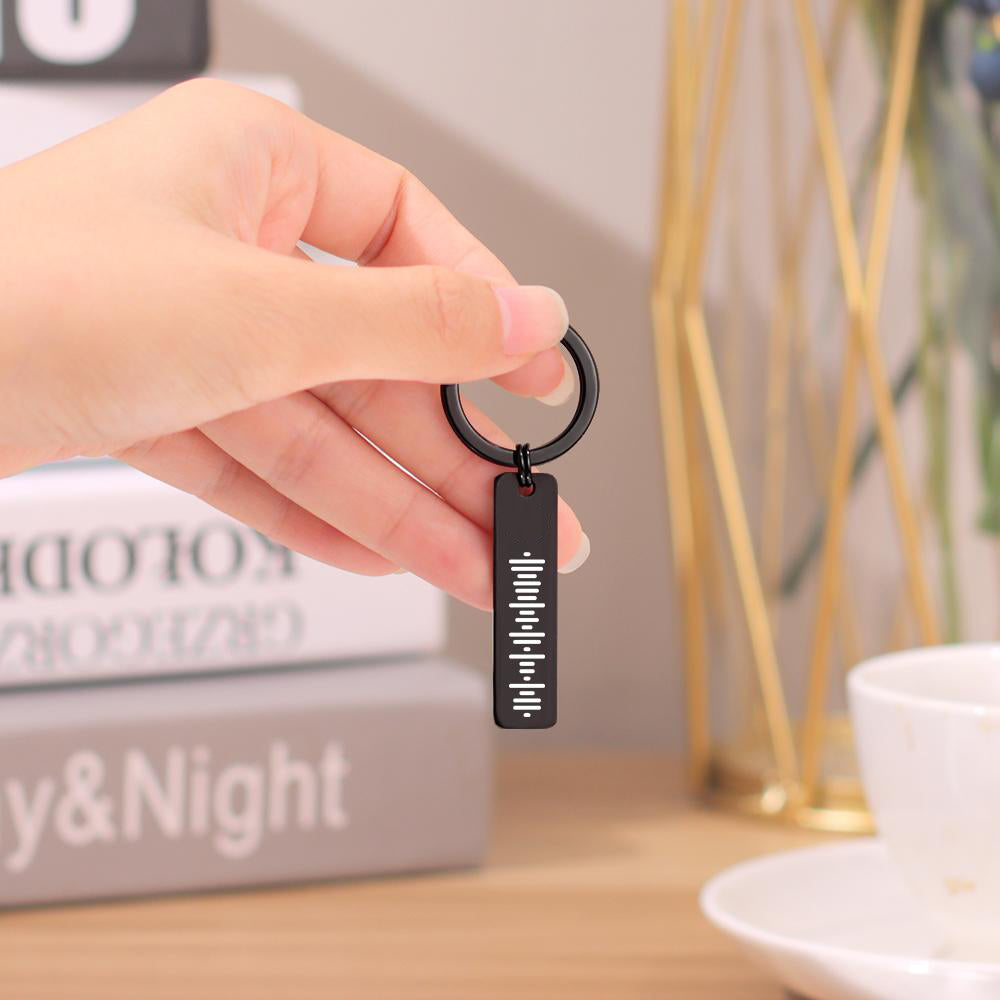 Dubbelzijdig Gegraveerde RVS Sleutelhanger met Scanbare Muziekcode – Uniek Cadeau voor Muziekliefhebbers