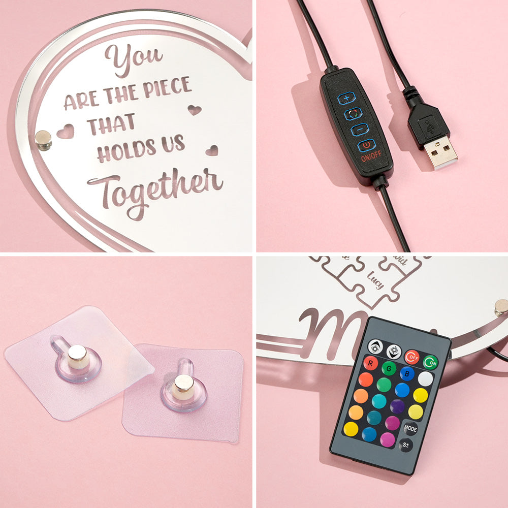 Gepersonaliseerde Moeder Spiegel Lamp – Jij Bent Het Stukje Dat Ons Samenhoudt | Moederdag Cadeau