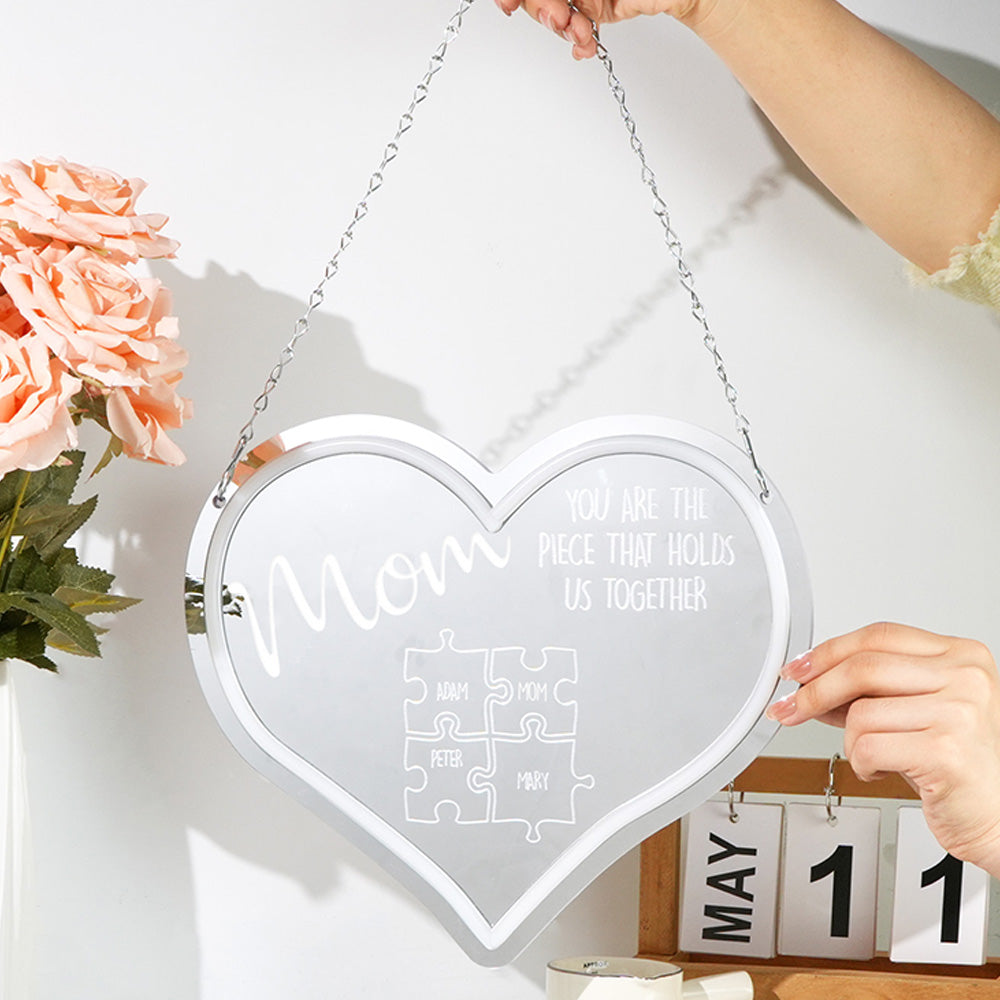 Persoonlijk Neon Spiegel Licht Puzzelstuk - Moederdag Cadeau
