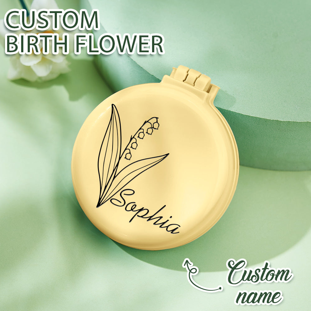 Gepersonaliseerde inklapbare spiegel met borstel – bloemen design, cadeau voor haar