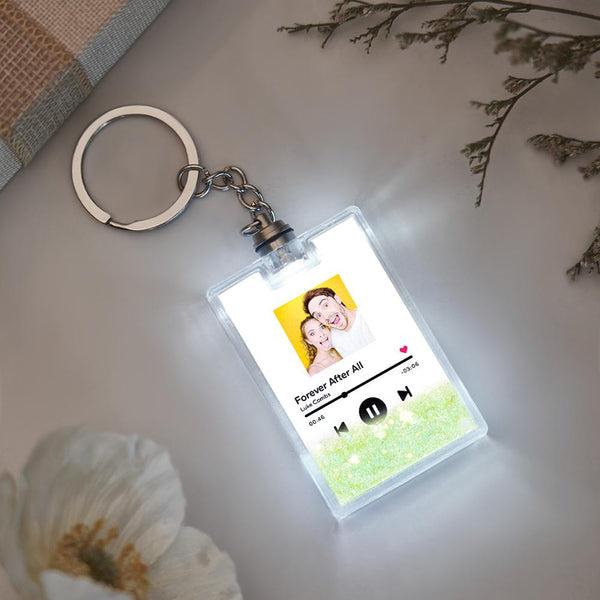 Gepersonaliseerde Sleutelhanger met Foto & Scanbare Muziekcode – Verlichte Quicksand Sleutelhanger, Uniek Cadeau